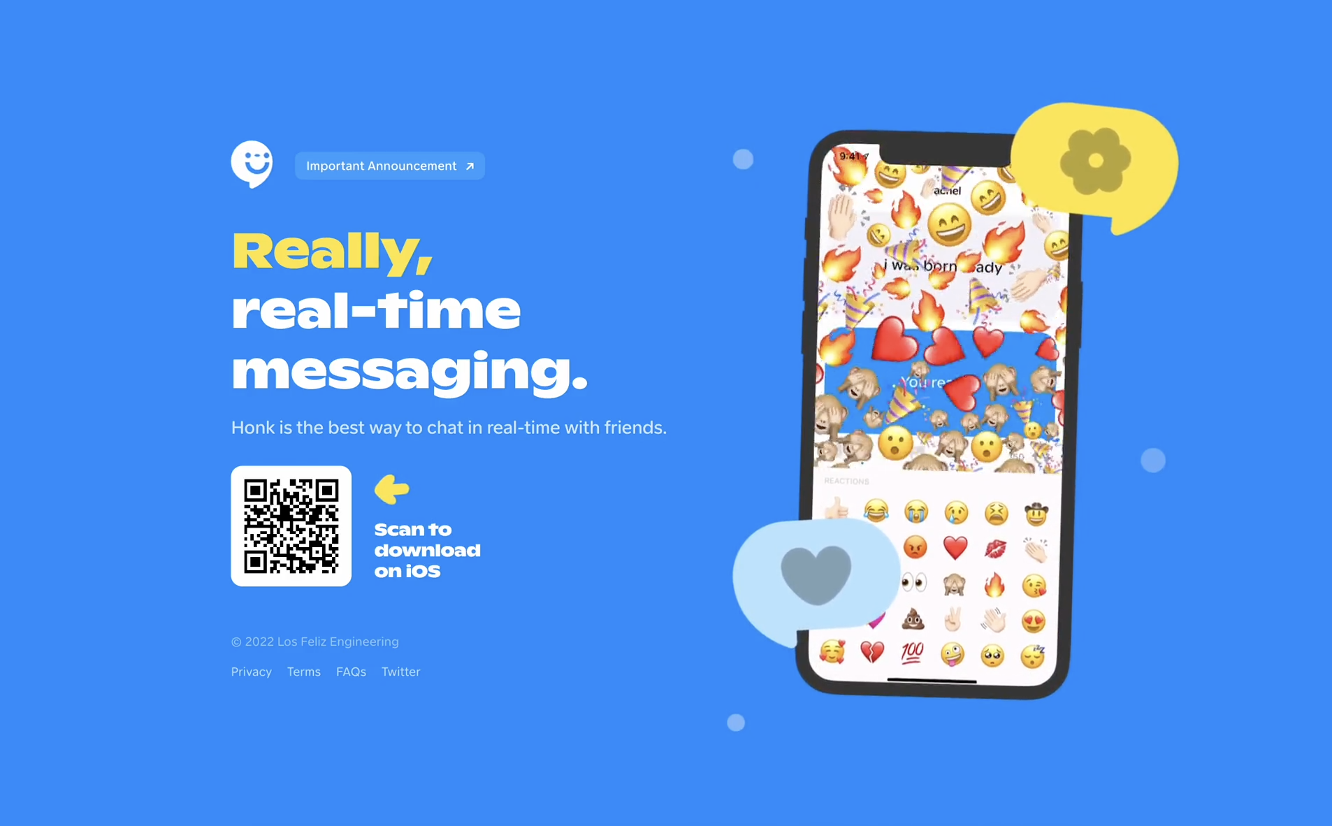 Screenshot of the Honk messenger landing page on Vue and Nuxt